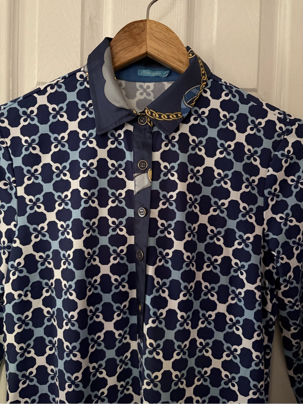 J McLaughlin Navy & Light Blue Elena Geo Print Dress S NWT - Picture 3 of 10